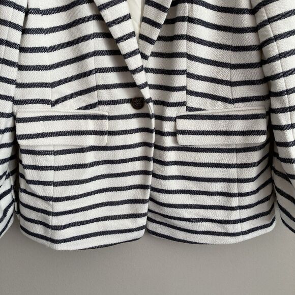 Loft Knit Blazer Jacket Womens Size 8 White Navy Striped Office Business Classic - Picture 3 of 11